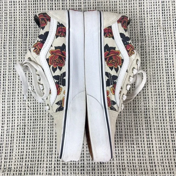 Vans Old Skool Mary Rand Floral Rose Skate Shoes Sneakers Size 6 Ivory Low Top - Picture 7 of 8